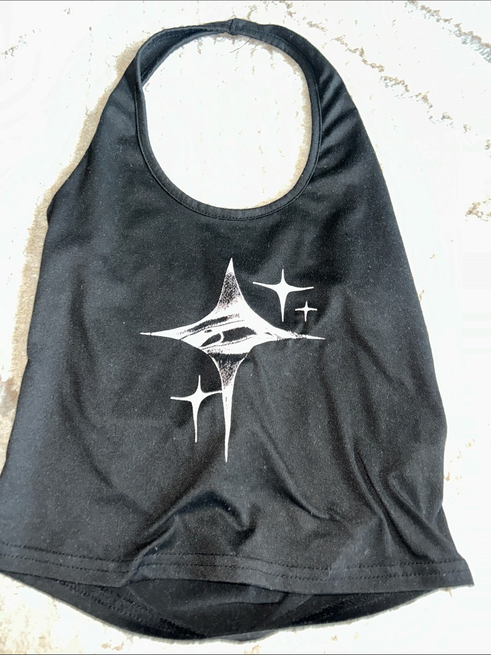 Black Halter Crop Top with White Star Graphic - Women